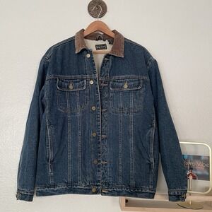 High Noon Denim Jacket Sherpa Lined With Brown Corduroy Collar Size Small